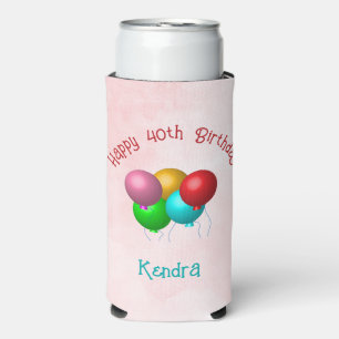Happy Birthday Balloons Personalised Name Year Seltzer Can Cooler