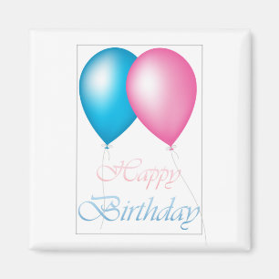 Happy Birthday Balloons Pink and Blue Magnet