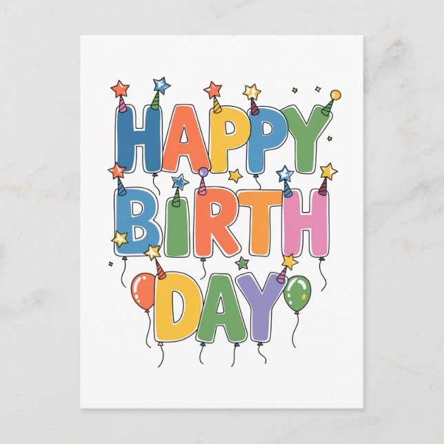 Happy Birthday Balloons Postcard (Front)
