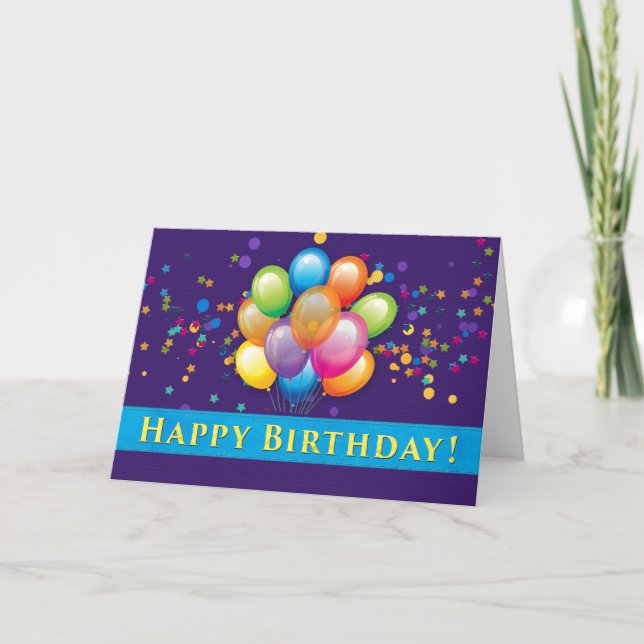 Happy Birthday Balloons - Purple Card (Front)