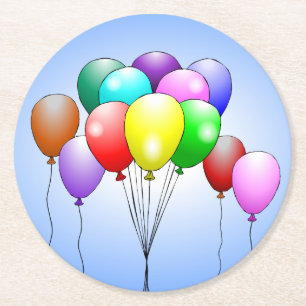Happy Birthday Balloons Round Paper Coaster