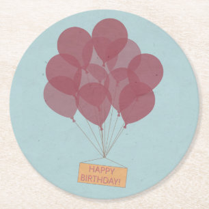 Happy birthday balloons round paper coaster