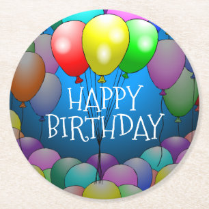 Happy Birthday Balloons Round Paper Coaster