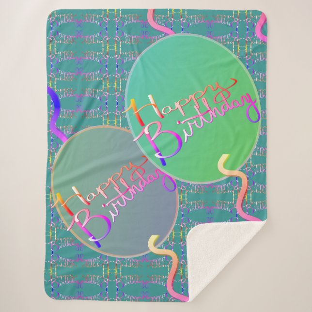 Happy Birthday Balloons Sherpa Blanket (Front)