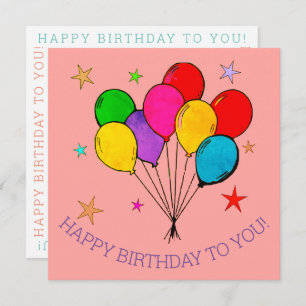 Happy Birthday Balloons & Stars Birthday Card