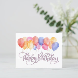 Happy Birthday Balloons Watercolor Holiday Postcard