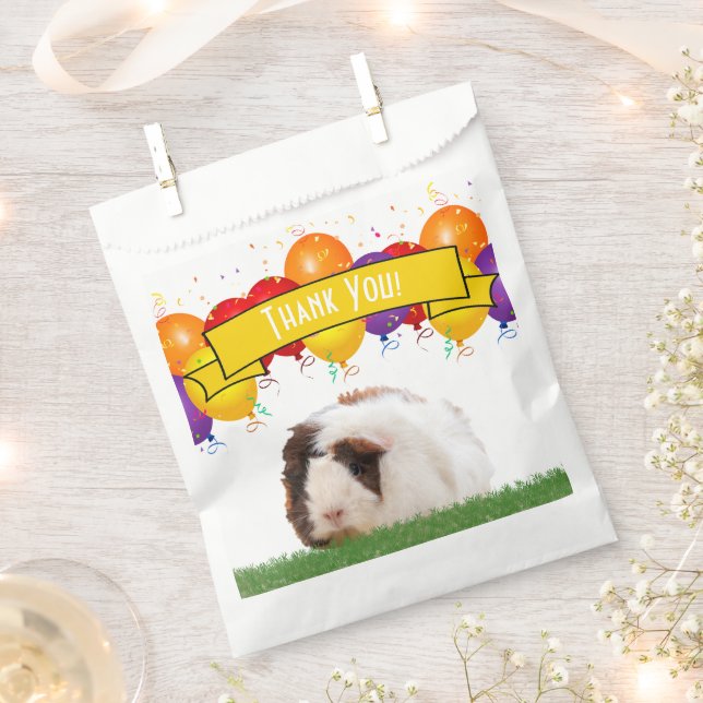 Happy Birthday Balloons White Guinea Pig Yellow Favour Bags (Clipped)