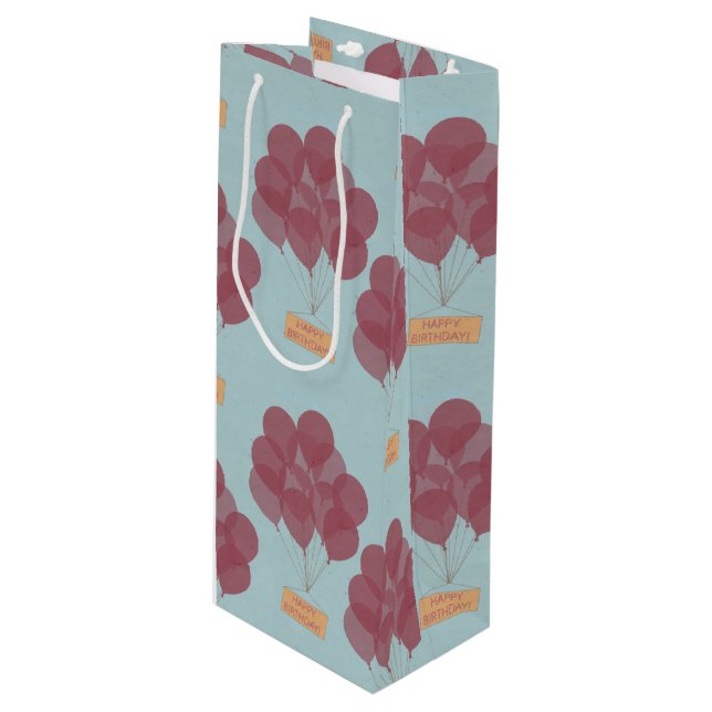 Happy birthday balloons wine gift bag (Front Angled)
