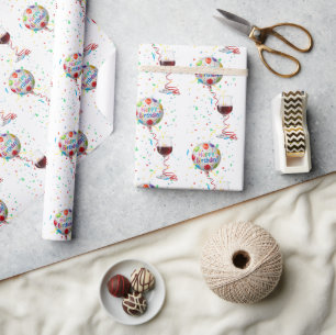 Happy Birthday Balloons With Red Wine Wrapping Paper