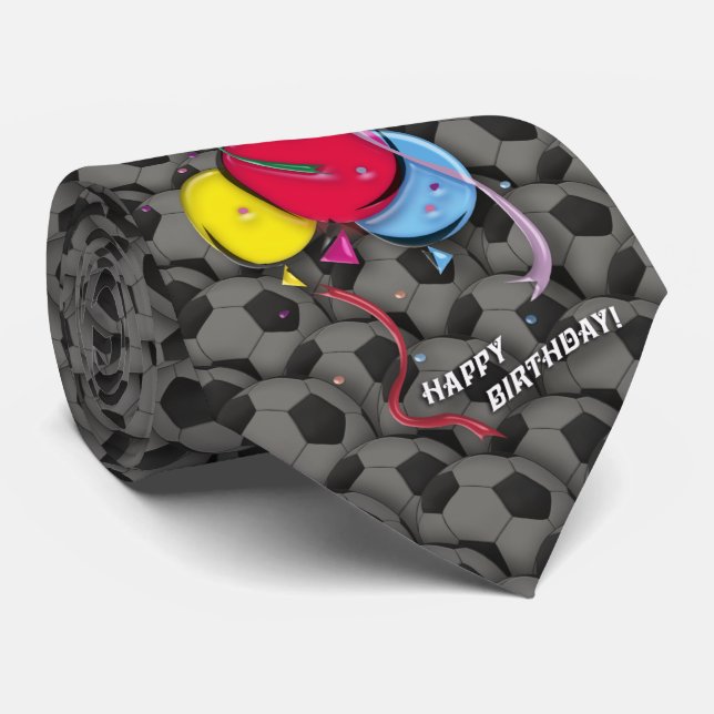 Happy Birthday Baloons Soccer | Football Tie (Rolled)