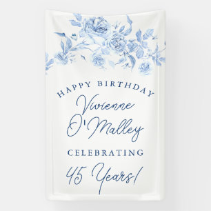 Happy Birthday Banner 45th Blue Floral Template