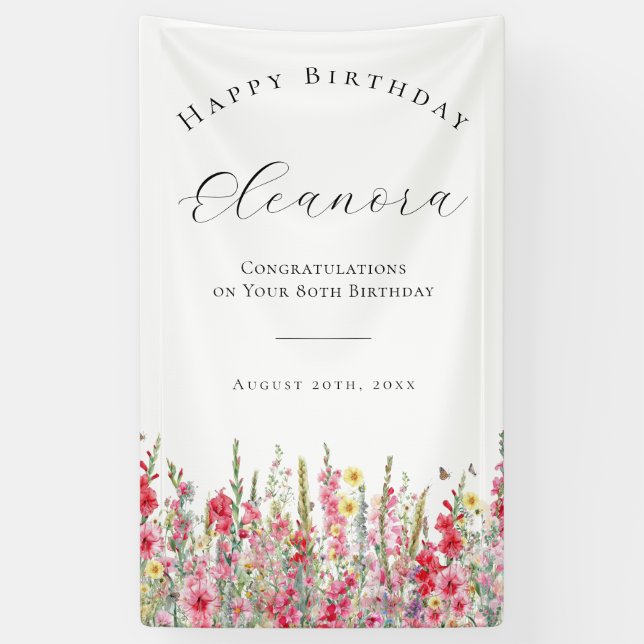 Happy Birthday Banner 80th August Birth Flower (Vertical)