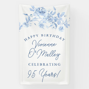Happy Birthday Banner 95th Blue Floral Template