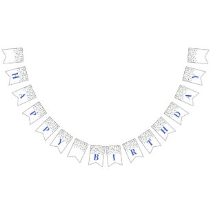 Happy Birthday Banner Blue Gold Confetti