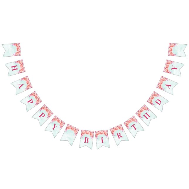 Happy Birthday Banner Blue Watercolor Flowers (All)