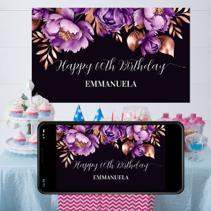 Happy birthday banner elegant purple rose gold poster