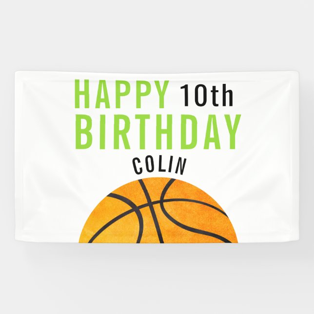 Happy Birthday, Basketball Sports Kids Simple Bold Banner (Horizontal)