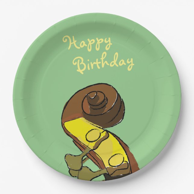 Happy Birthday Bass Instrumentalist Paper Plate (Front)