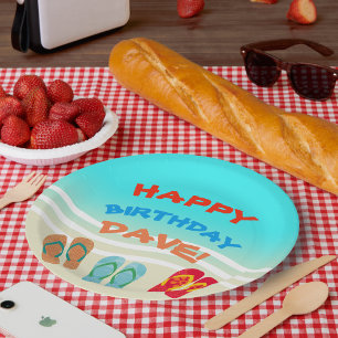 Happy Birthday Beach Party Custom Paper Plate