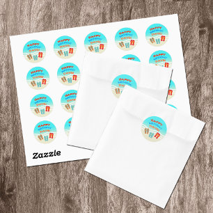 Happy Birthday Beach Party Personalised Classic Round Sticker