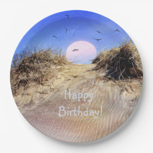 Happy Birthday Beach Sunrise Paper Plate