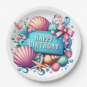 Happy Birthday Beach Tropical Theme Paper Plate