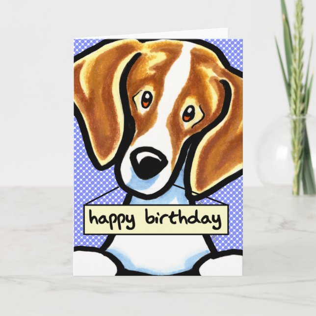 Happy Birthday Beagle Blue Dots Card (Front)