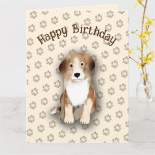 Happy Birthday Beagle with dog footprints Card