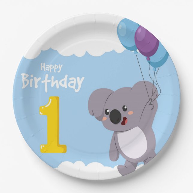 Happy Birthday Bear Paper Plate (Front)