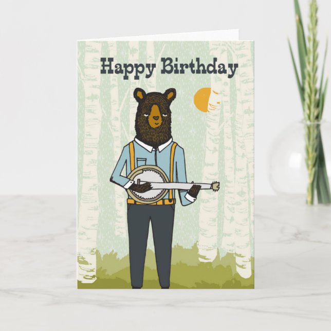 Happy Birthday - Bear playing Banjo Birthday Card (Front)