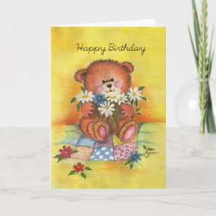 Happy Birthday bear with daisies. Card