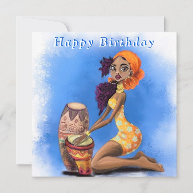 Happy Birthday - Beautiful African Drummer Girl  (Front)