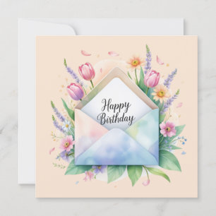 Happy birthday & beautiful flowers greeting card
