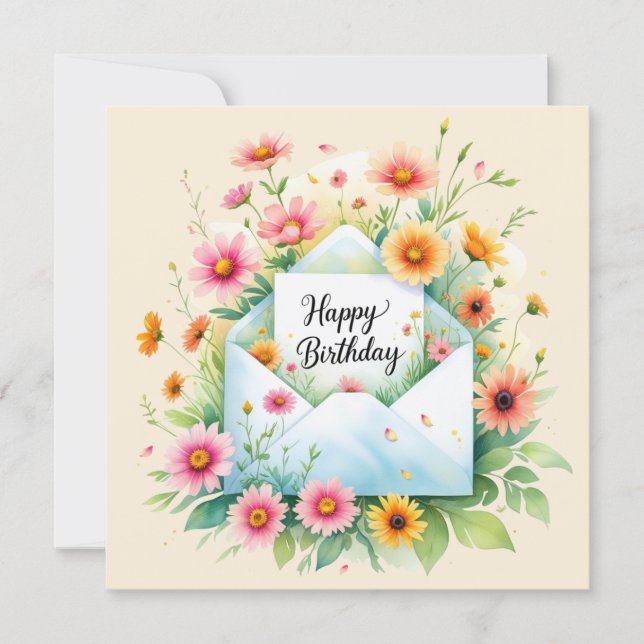 Happy birthday & beautiful flowers Greeting Card (Front)