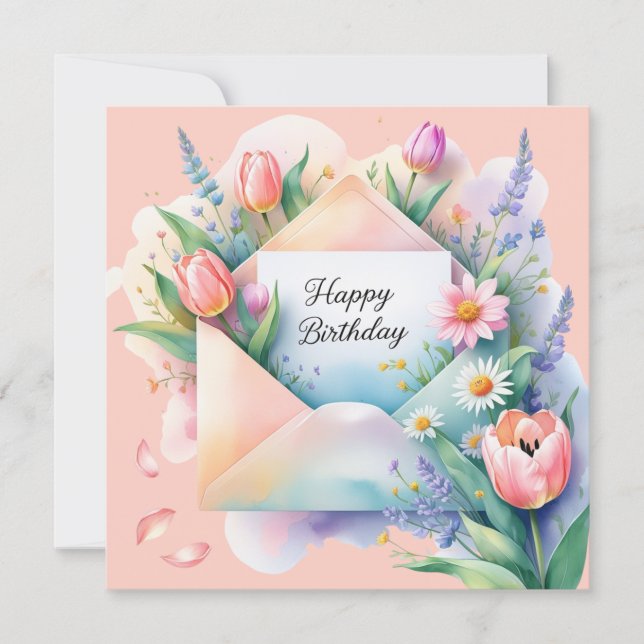 Happy birthday & beautiful flowers Greeting Card (Front)