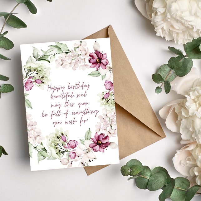 Happy Birthday Beautiful Soul Floral Wreath Card (Creator Uploaded)