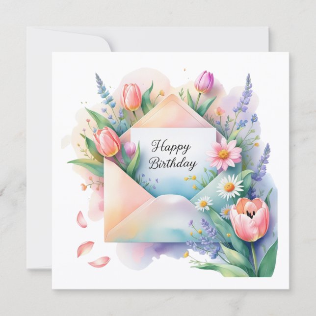 Happy birthday & beautiful spring flowers Card (Front)