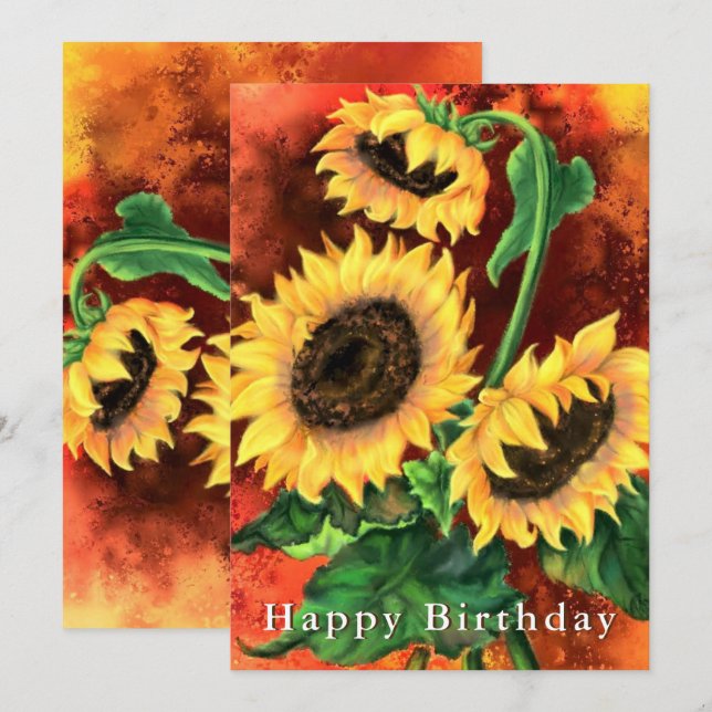 Happy Birthday - Beautiful Three Sunflowers (Front/Back)
