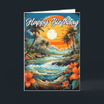 Happy Birthday Beautiful Tropical Ocean Card<br><div class="desc">This creative birthday greeting card features an illustration of beautiful day outdoors,  on the beach. Please feel free to edit all the available options as you wish.</div>