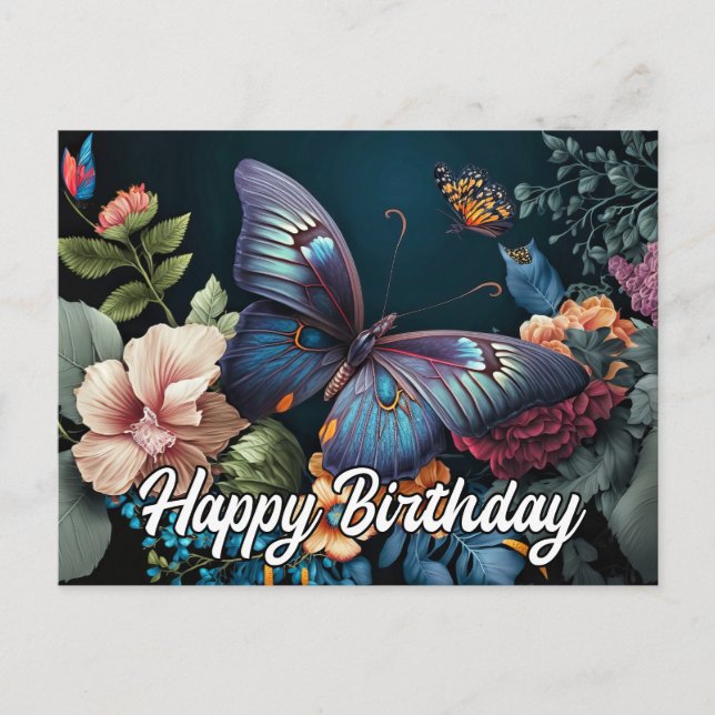 Happy Birthday Beautiful Vintage Butterfly Design Holiday Postcard (Front)