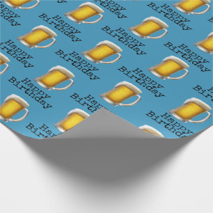Happy Birthday Beer Mug On Aqua Wrapping Paper