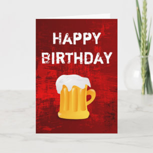 Happy Birthday Beer Mug on Grunge Red Abstract Card