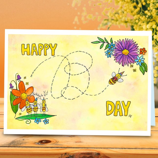 Happy Birthday Bees greeting card by Nicole Janes (Creator Uploaded)