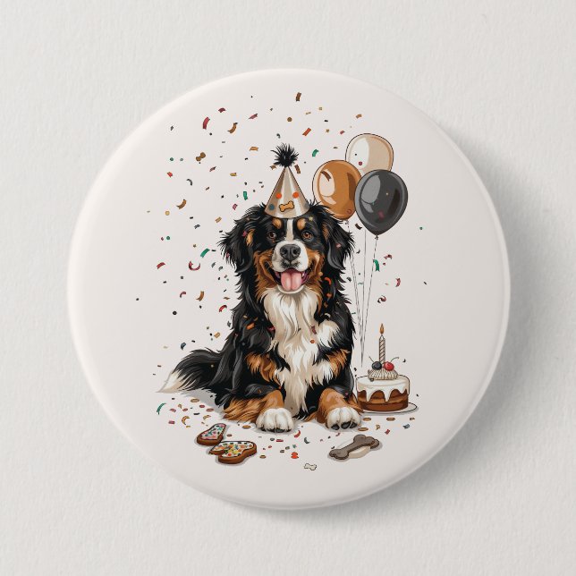 Happy Birthday Bernese Mountain Dog 7.5 Cm Round Badge (Front)