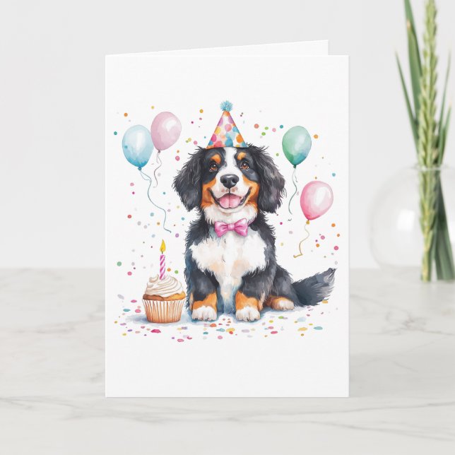Happy Birthday Bernese Mountain Dog Card (Front)