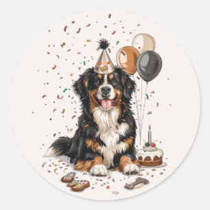 Happy Birthday Bernese Mountain Dog Classic Round Sticker