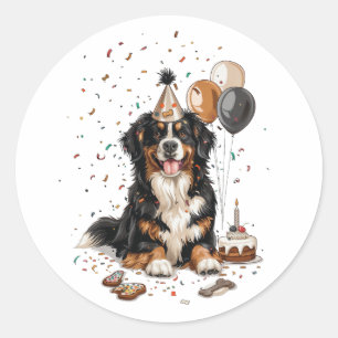 Happy Birthday Bernese Mountain Dog Classic Round Sticker