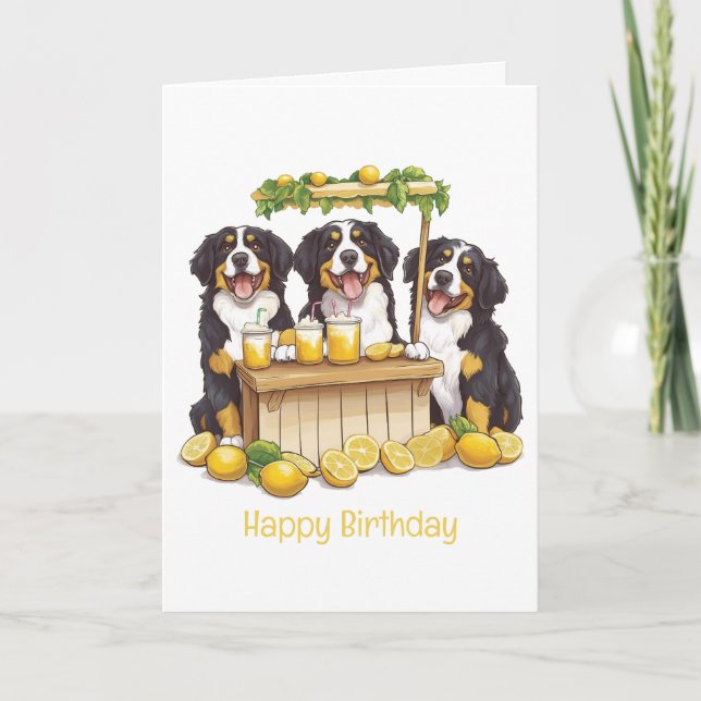 Happy Birthday Bernese Mountain Dog Lemonade Stand Card (Front)