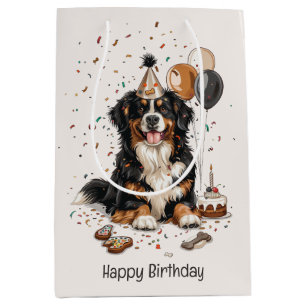 Happy Birthday Bernese Mountain Dog Medium Gift Bag