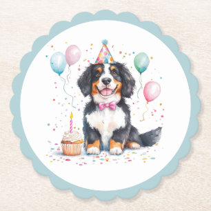 Happy Birthday Bernese Mountain Dog Paper Coaster